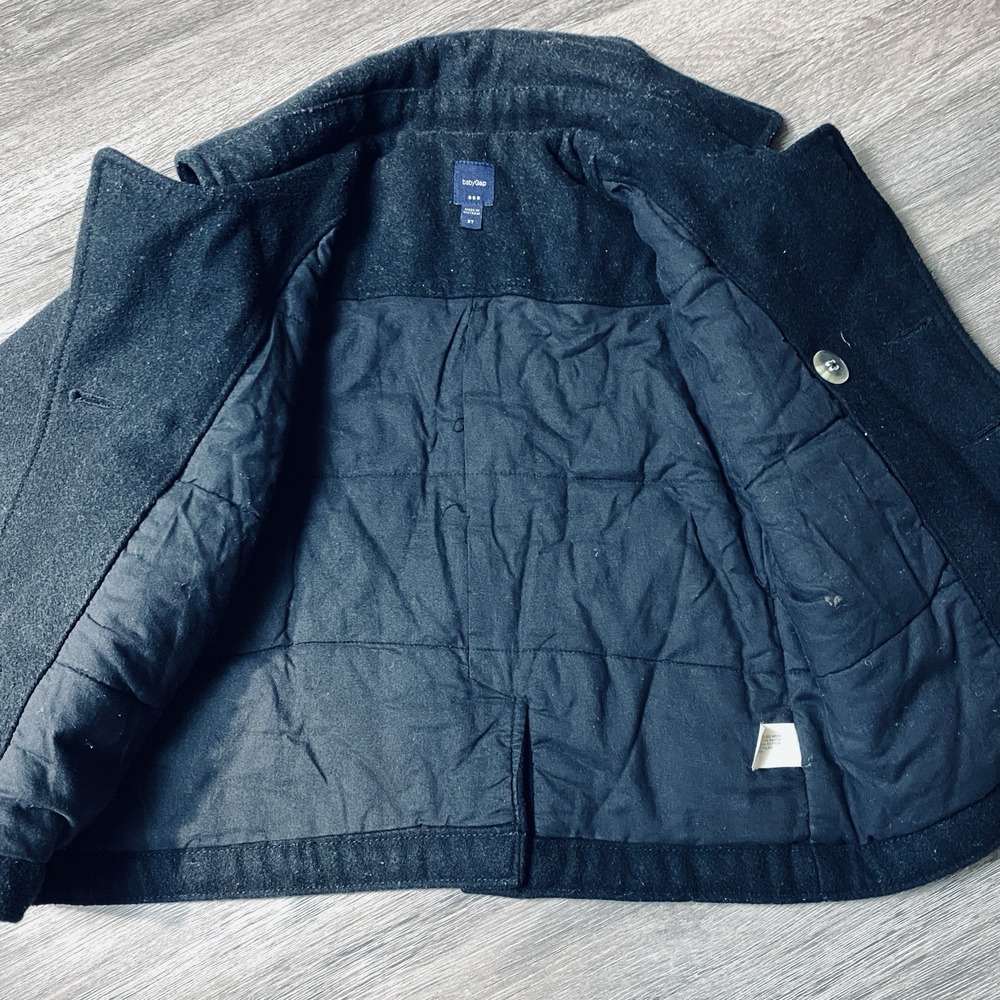 Baby Gap Toddler Wool Peacoat Jacket Lot Black Gray Size 3T Double Breasted - Picture 9 of 11